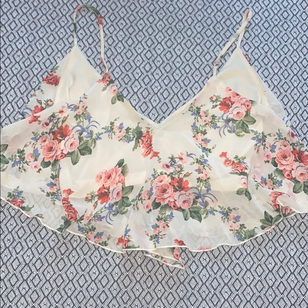 Necessary Clothing Floral Cream Camisole Top Size: Small